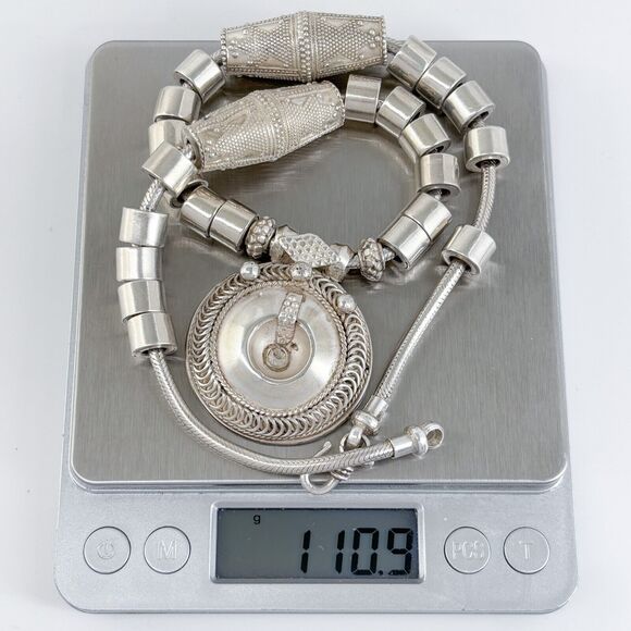 Vintage Sterling Silver 925 110.9 Gram Statement Necklace Intricate Design 17" - Picture 7 of 8
